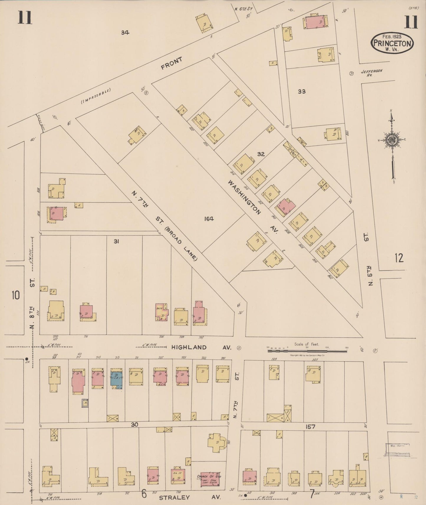 Sanborn Fire Insurance Map from Princeton, Mercer County, West Virginia (1923), Sheet #0011 - Complete Map Set gallery image, historic Sanborn map, vintage wall art, West Virginia West Virginia