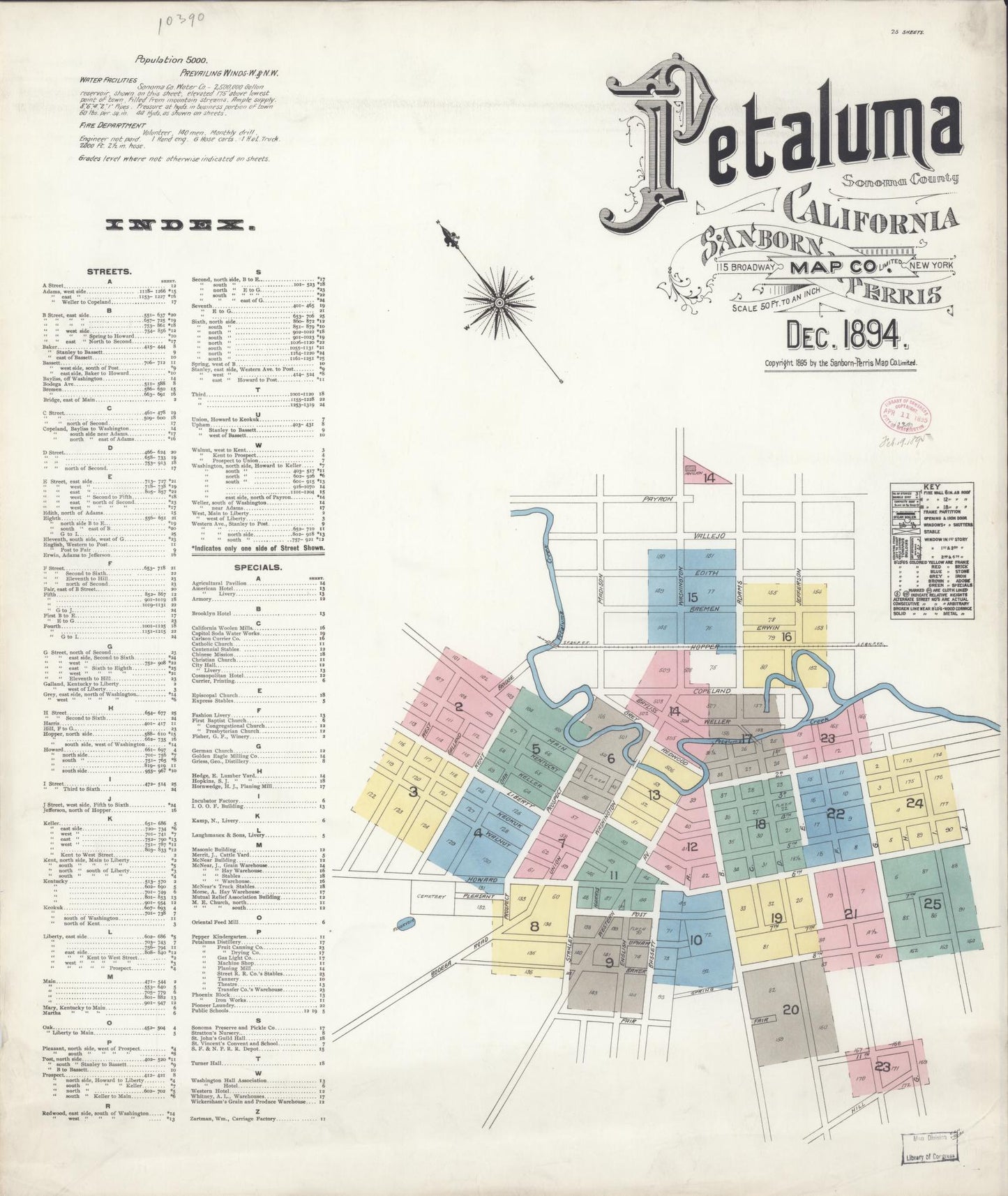 Sanborn Fire Insurance Map from Petaluma, Sonoma County, California (1894), Sheet #0001 - Complete Map Set gallery image, historic Sanborn map, vintage wall art, California California