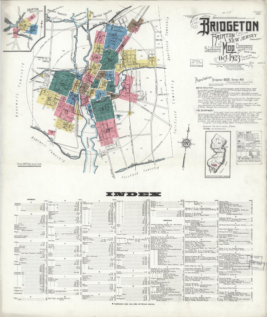 Sanborn Fire Insurance Map from Bridgeton, Cumberland County, New Jersey (1923), Sheet #0001 - Complete Map Set gallery image, historic Sanborn map, vintage wall art, New Jersey New Jersey