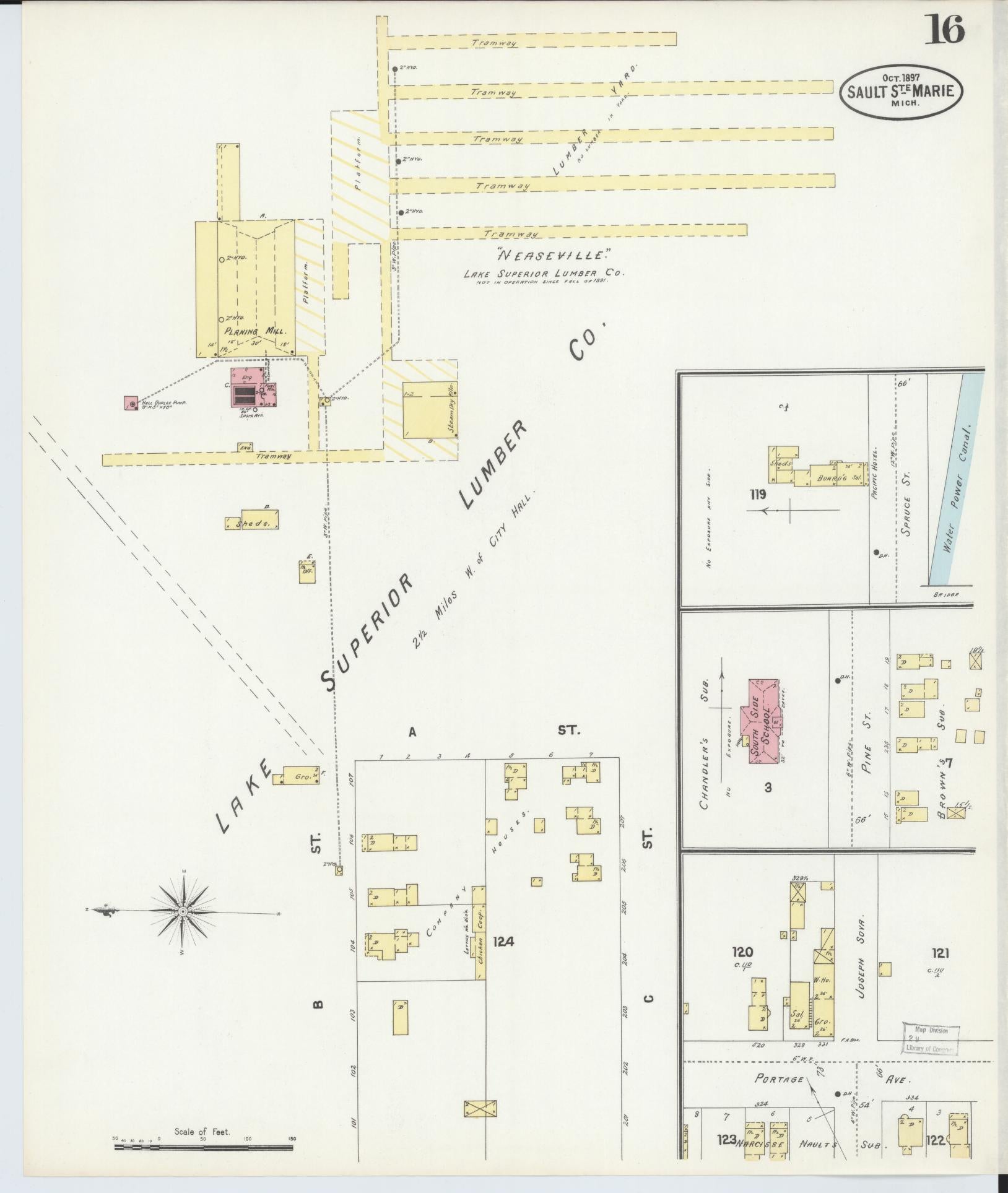 Sanborn Fire Insurance Map from Sault Sainte Marie, Chippewa County, Michigan (1897), Sheet #0016 - Complete Map Set gallery image, historic Sanborn map, vintage wall art, Michigan Michigan