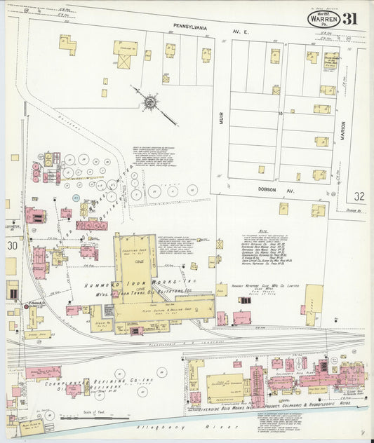 Sanborn Fire Insurance Map from Warren, Warren County, Pennsylvania (1912), Sheet #0031 - Historic Sanborn Fire Insurance Map Print, vintage old map wall art, antique decor, genealogy gift, Pennsylvania Pennsylvania map