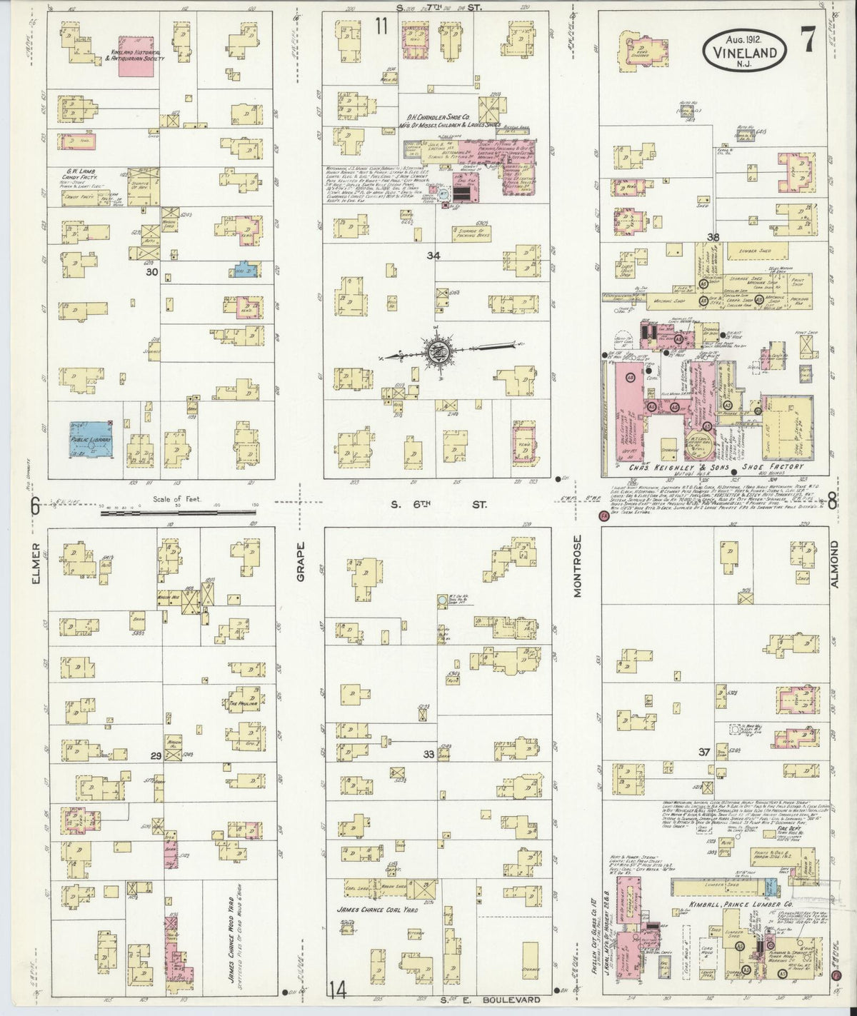 Sanborn Fire Insurance Map from Vineland, Cumberland County, New Jersey (1912), Sheet #0007 - Complete Map Set gallery image, historic Sanborn map, vintage wall art, New Jersey New Jersey