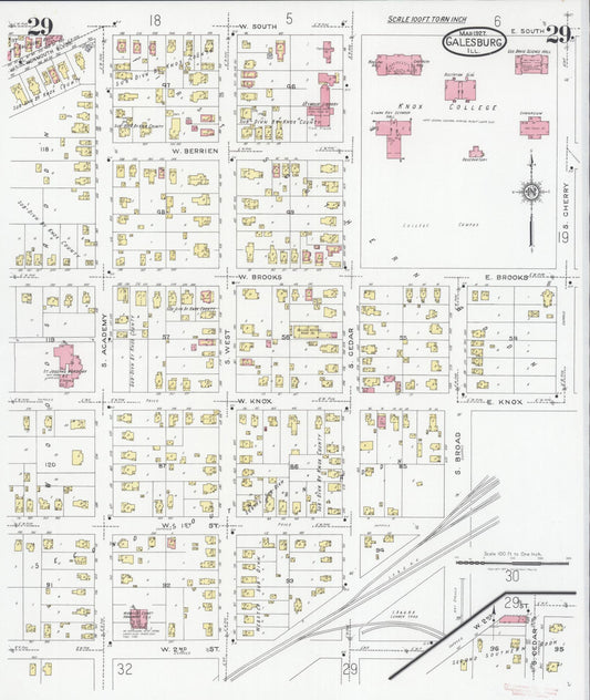 Sanborn Fire Insurance Map from Galesburg, Knox County, Illinois (1927), Sheet #0029 - Historic Sanborn Fire Insurance Map Print, vintage old map wall art, antique decor, genealogy gift, Illinois Illinois map