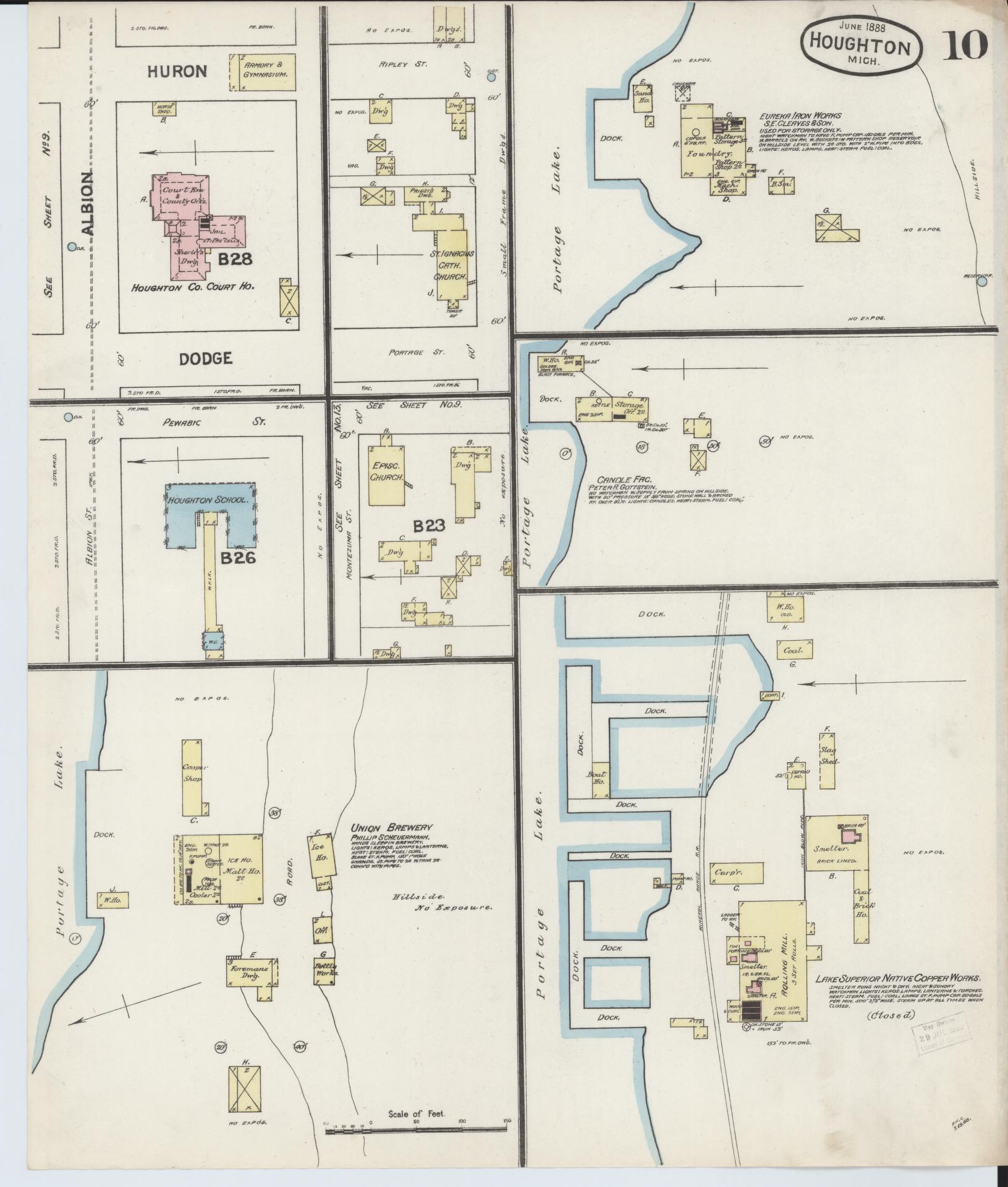 Sanborn Fire Insurance Map from Houghton, Houghton County, Michigan (1888), Sheet #0010 - Complete Map Set gallery image, historic Sanborn map, vintage wall art, Michigan Michigan