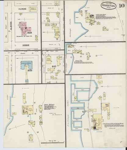 Sanborn Fire Insurance Map from Houghton, Houghton County, Michigan (1888), Sheet #0010 - Complete Map Set gallery image, historic Sanborn map, vintage wall art, Michigan Michigan