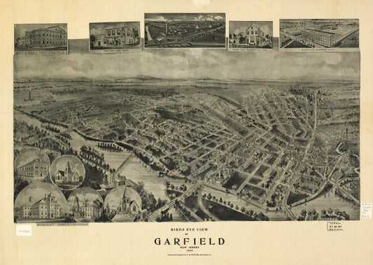 Birds eye view of Garfield, New Jersey 1909 (1909) – Historic Bird’s-Eye View Panorama Print