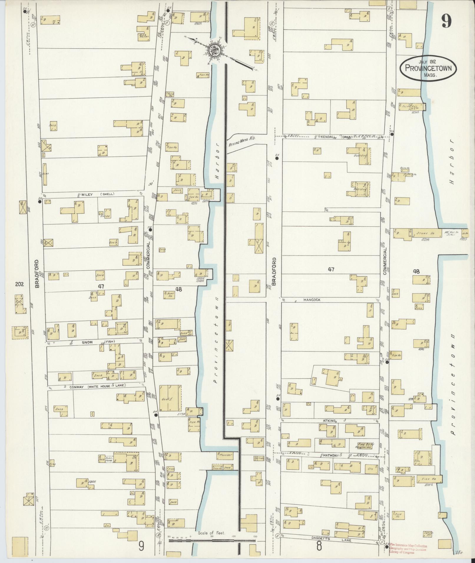 Sanborn Fire Insurance Map from Provincetown, Barnstable County, Massachusetts (1912), Sheet #0009 - Historic Sanborn Fire Insurance Map Print, vintage old map wall art, antique decor, genealogy gift, Massachusetts Massachusetts map