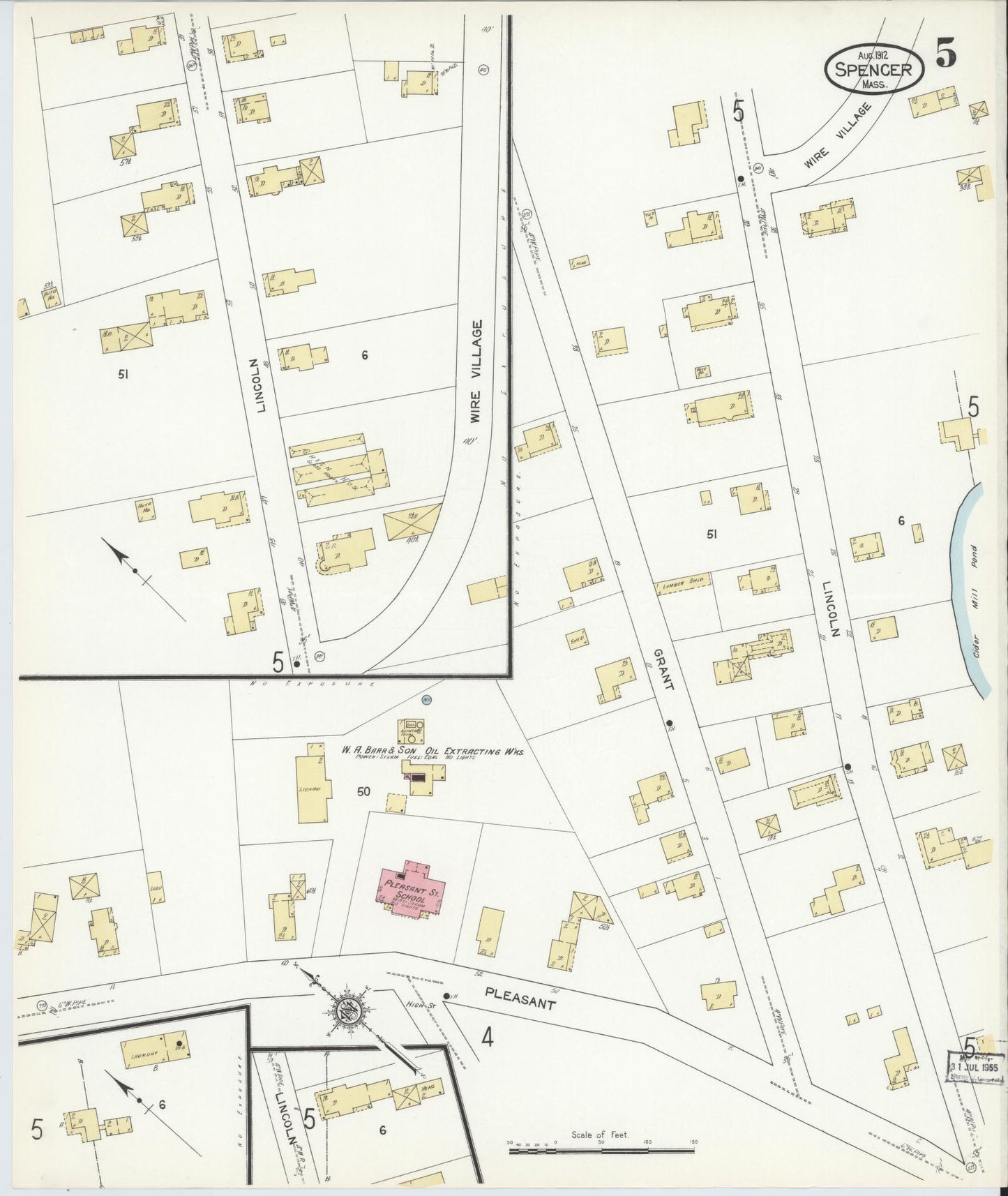 Sanborn Fire Insurance Map from Spencer, Worcester County, Massachusetts (1912), Sheet #0005 - Complete Map Set gallery image, historic Sanborn map, vintage wall art, Massachusetts Massachusetts