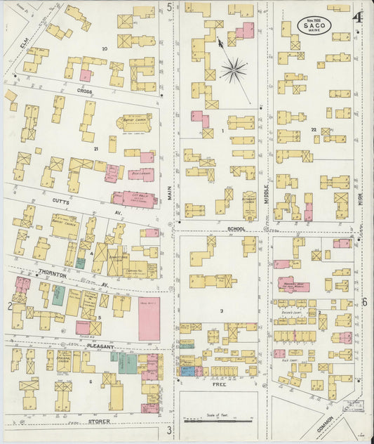 Sanborn Fire Insurance Map from Saco, York County, Maine (1906), Sheet #0004 - Historic Sanborn Fire Insurance Map Print, vintage old map wall art, antique decor, genealogy gift, Maine Maine map