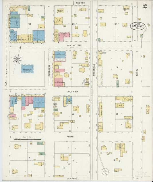 Sanborn Fire Insurance Map from Lockhart, Caldwell County, Texas (1898), Sheet #0002 - Historic Sanborn Fire Insurance Map Print, vintage old map wall art, antique decor, genealogy gift, Texas Texas map