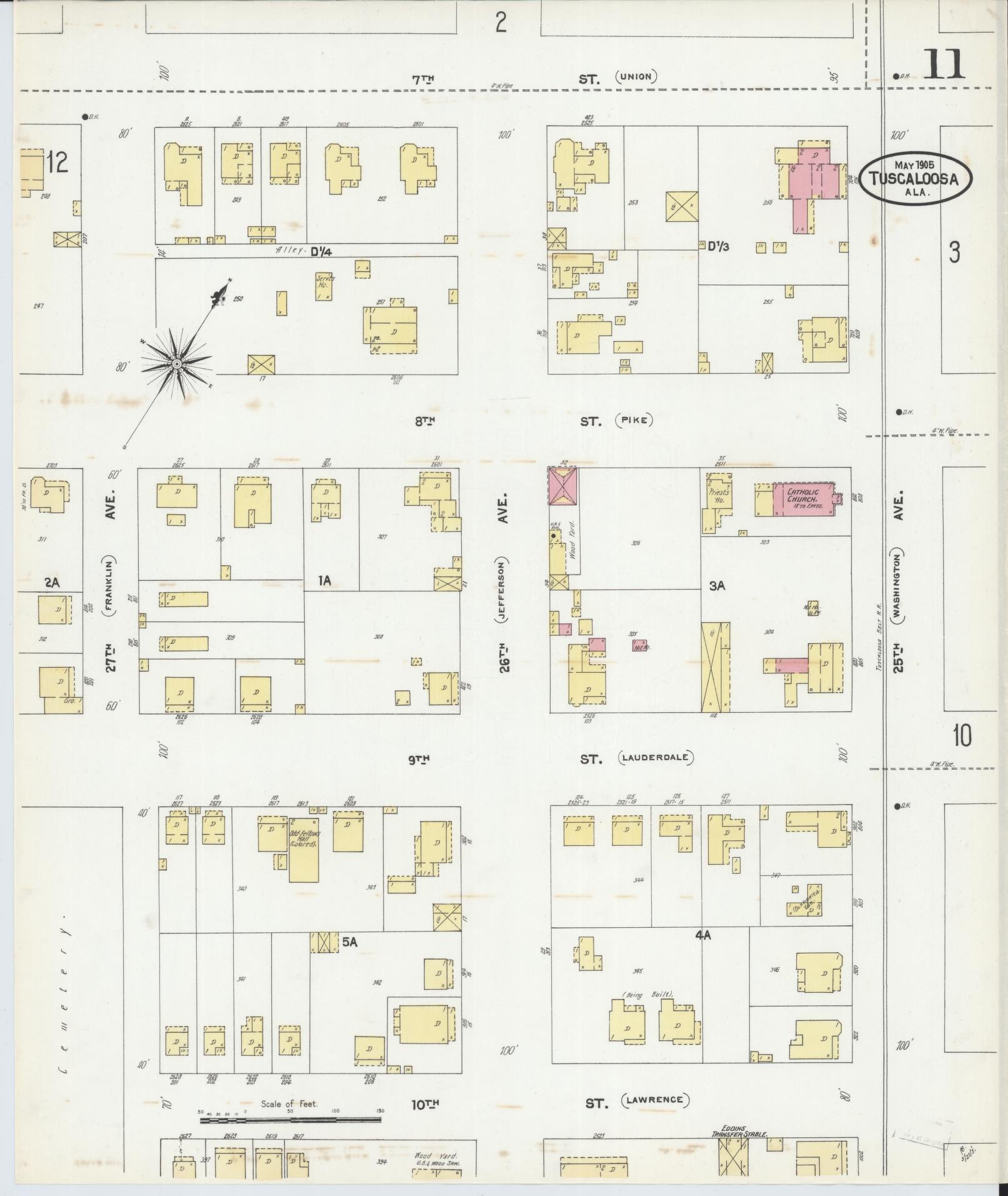Sanborn Fire Insurance Map from Tuscaloosa, Tuscaloosa County, Alabama (1905), Sheet #0011 - Complete Map Set gallery image, historic Sanborn map, vintage wall art, Alabama Alabama