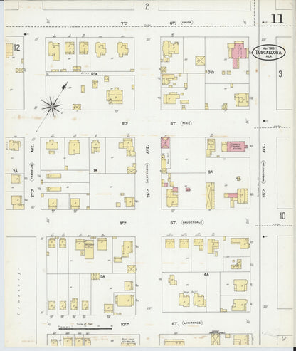 Sanborn Fire Insurance Map from Tuscaloosa, Tuscaloosa County, Alabama (1905), Sheet #0011 - Complete Map Set gallery image, historic Sanborn map, vintage wall art, Alabama Alabama