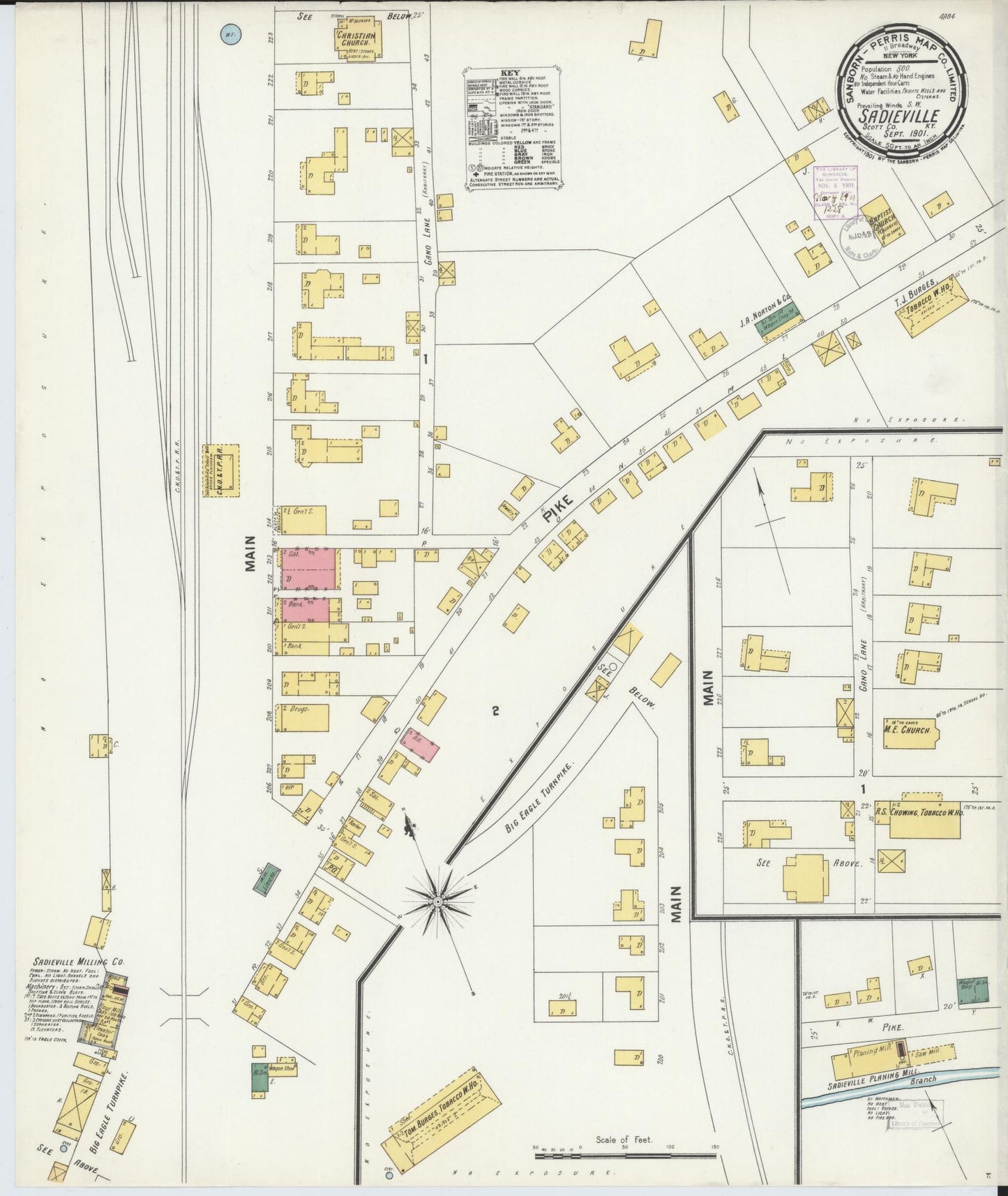 Sanborn Fire Insurance Map from Sadieville, Scott County, Kentucky (1901), Sheet #0001 - Historic Sanborn Fire Insurance Map Print, vintage old map wall art, antique decor, genealogy gift, Kentucky Kentucky map