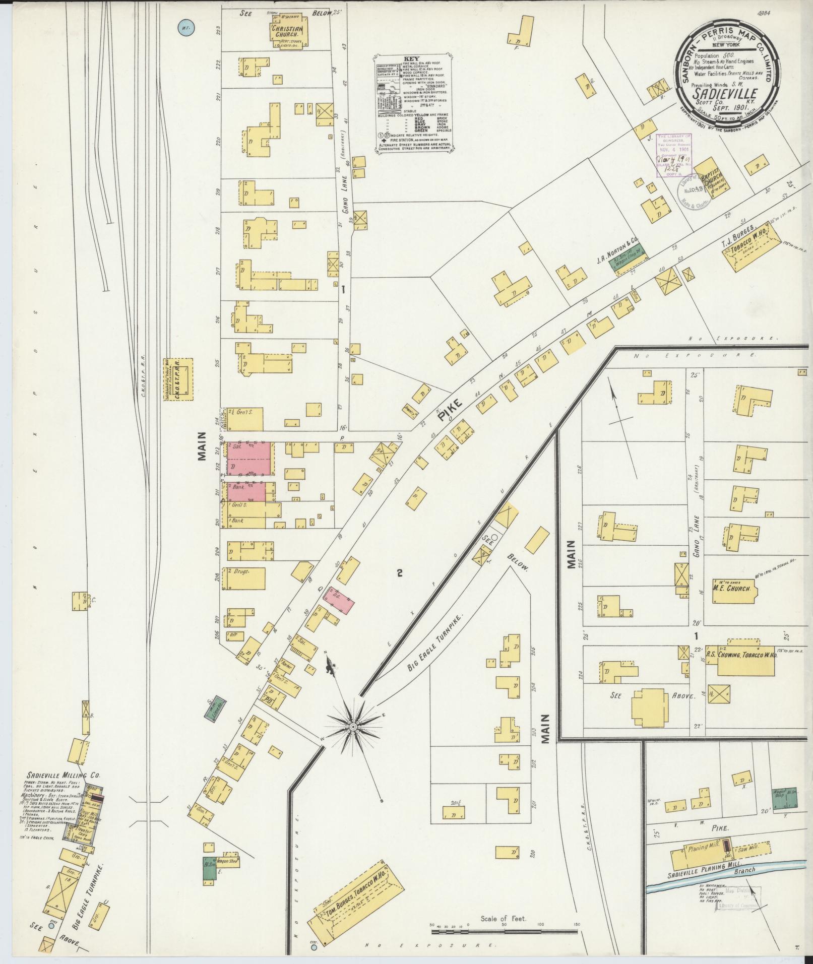Sanborn Fire Insurance Map from Sadieville, Scott County, Kentucky (1901), Sheet #0001 - Historic Sanborn Fire Insurance Map Print, vintage old map wall art, antique decor, genealogy gift, Kentucky Kentucky map