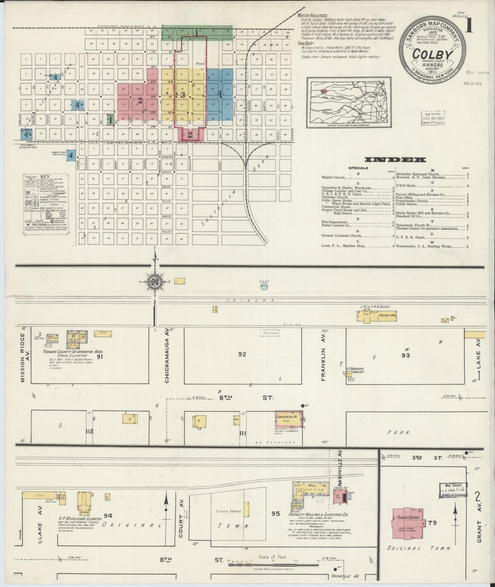 Sanborn Fire Insurance Map from Colby, Thomas County, Kansas (1918), Sheet #0001 - Complete Map Set gallery image, historic Sanborn map, vintage wall art, Kansas Kansas