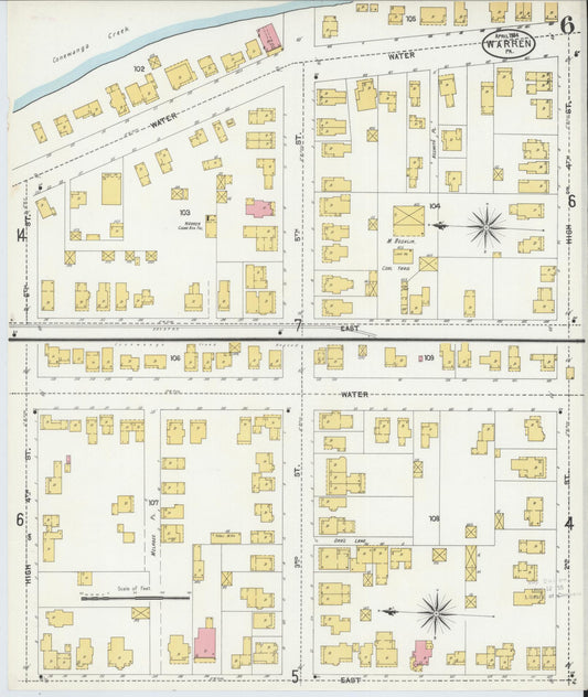 Sanborn Fire Insurance Map from Warren, Warren County, Pennsylvania (1904), Sheet #0006 - Historic Sanborn Fire Insurance Map Print, vintage old map wall art, antique decor, genealogy gift, Pennsylvania Pennsylvania map