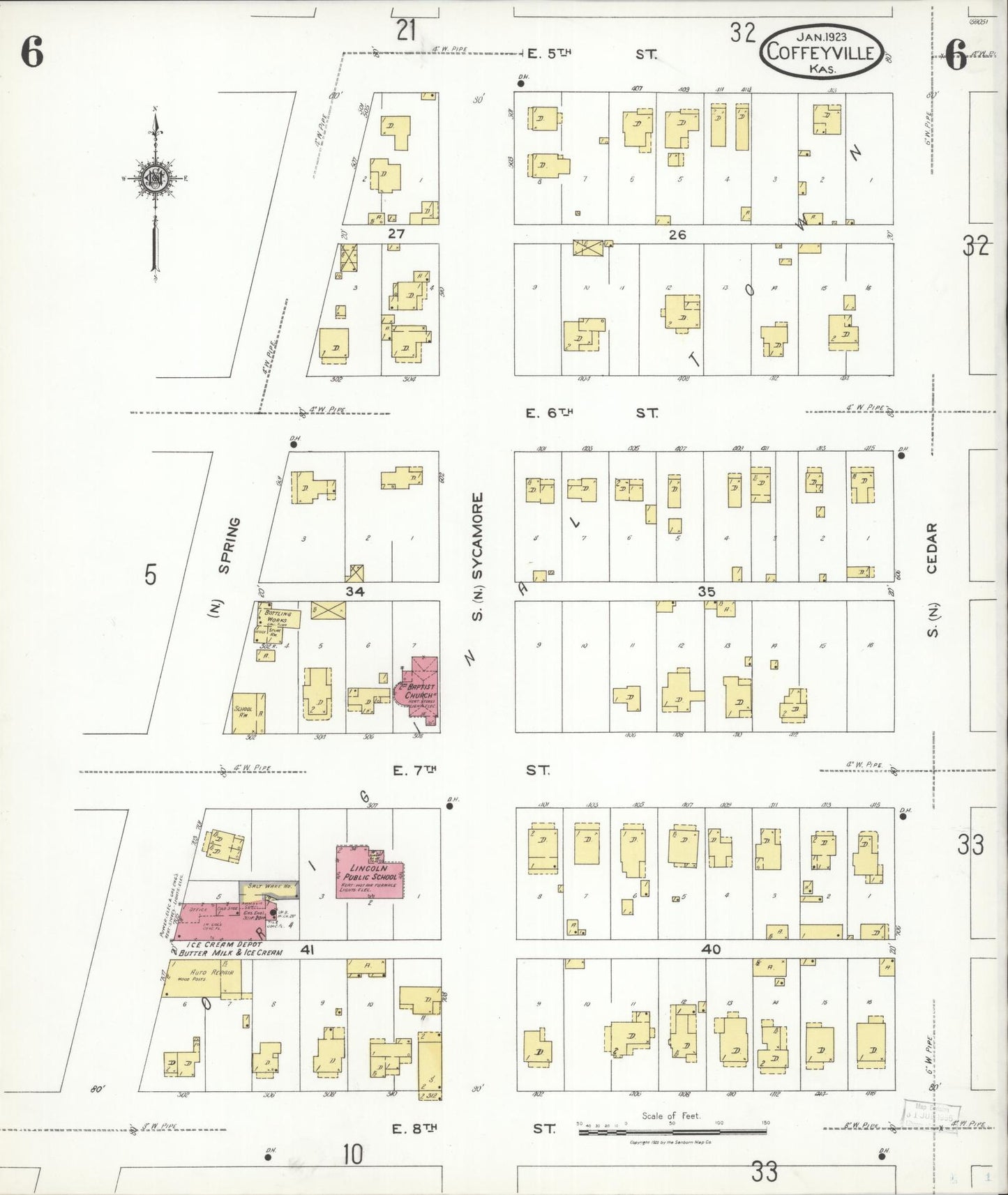 Sanborn Fire Insurance Map from Coffeyville, Montgomery County, Kansas (1923), Sheet #0006 - Complete Map Set gallery image, historic Sanborn map, vintage wall art, Kansas Kansas