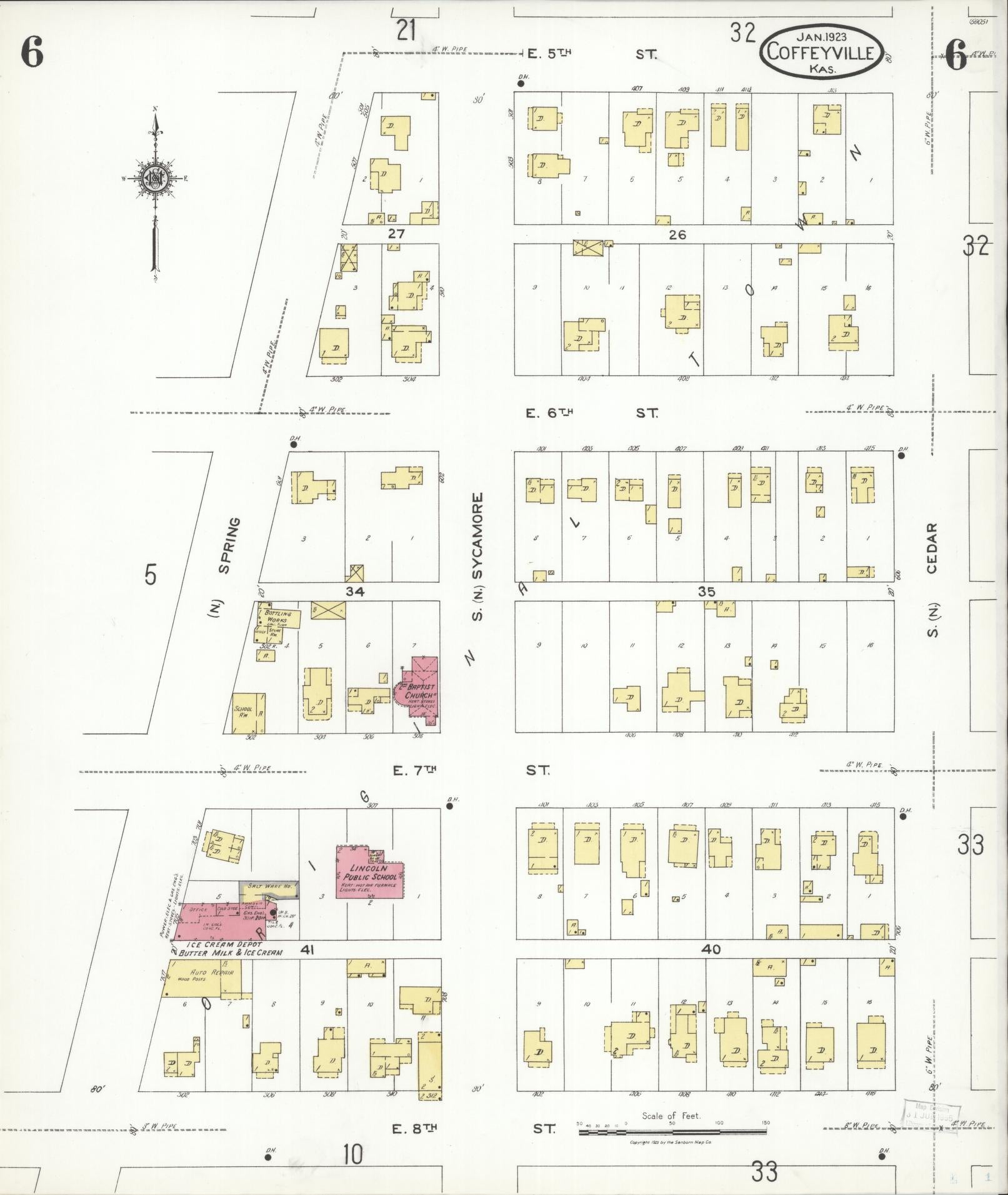 Sanborn Fire Insurance Map from Coffeyville, Montgomery County, Kansas (1923), Sheet #0006 - Complete Map Set gallery image, historic Sanborn map, vintage wall art, Kansas Kansas