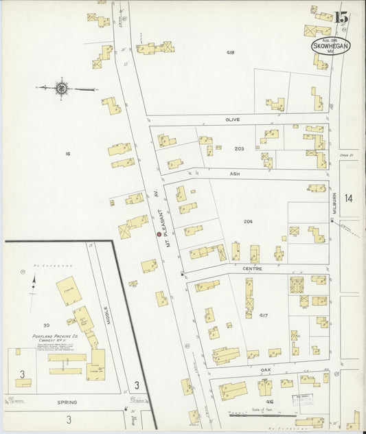 Sanborn Fire Insurance Map from Skowhegan, Somerset County, Maine (1914), Sheet #0015 - Historic Sanborn Fire Insurance Map Print, vintage old map wall art, antique decor, genealogy gift, Maine Maine map