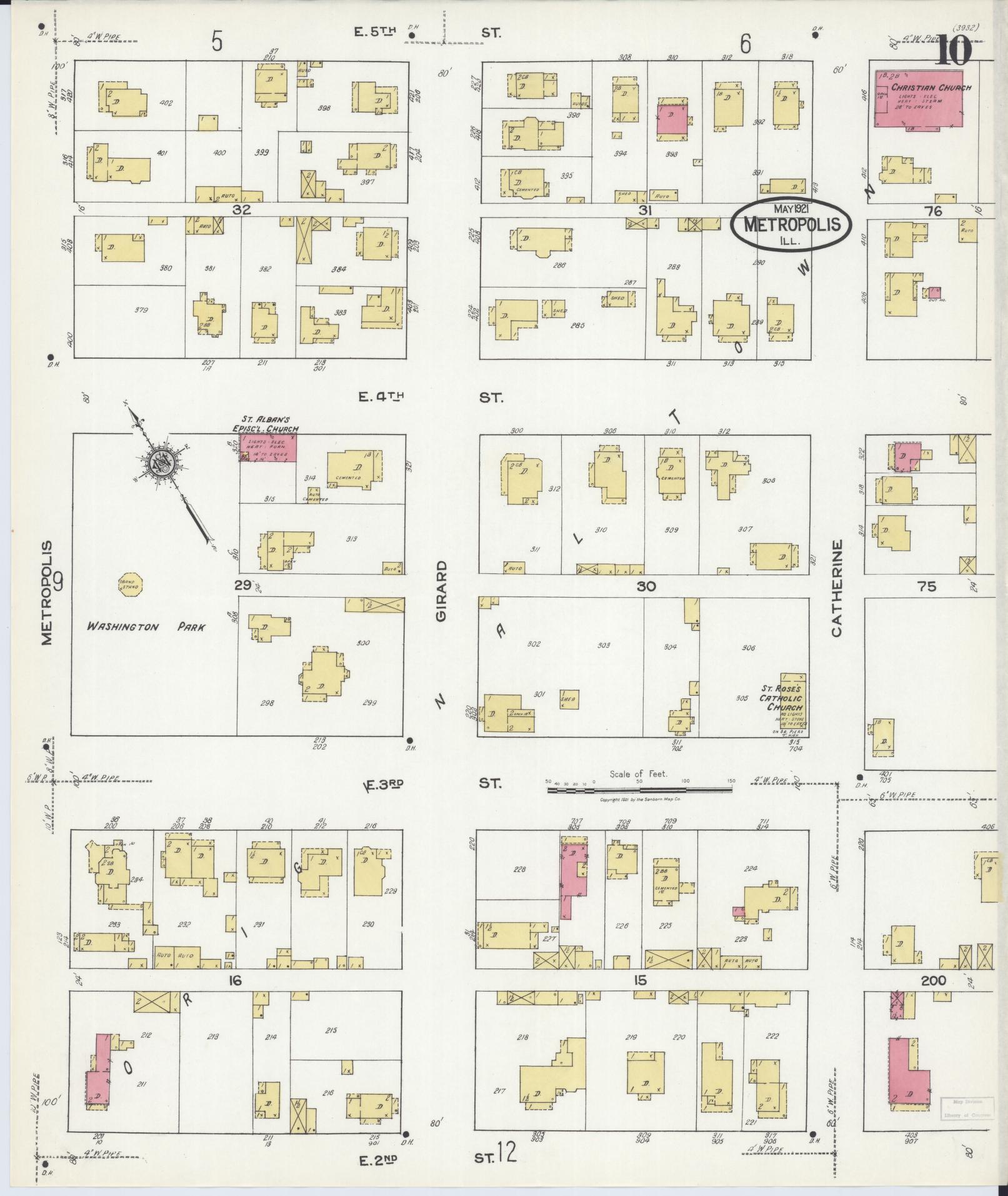 Sanborn Fire Insurance Map from Metropolis, Massac County, Illinois (1921), Sheet #0010 - Historic Sanborn Fire Insurance Map Print, vintage old map wall art, antique decor, genealogy gift, Illinois Illinois map