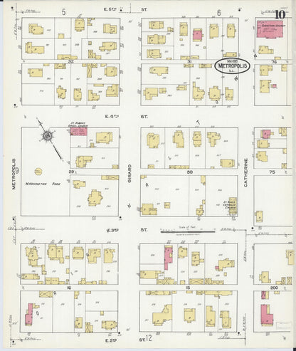 Sanborn Fire Insurance Map from Metropolis, Massac County, Illinois (1921), Sheet #0010 - Historic Sanborn Fire Insurance Map Print, vintage old map wall art, antique decor, genealogy gift, Illinois Illinois map