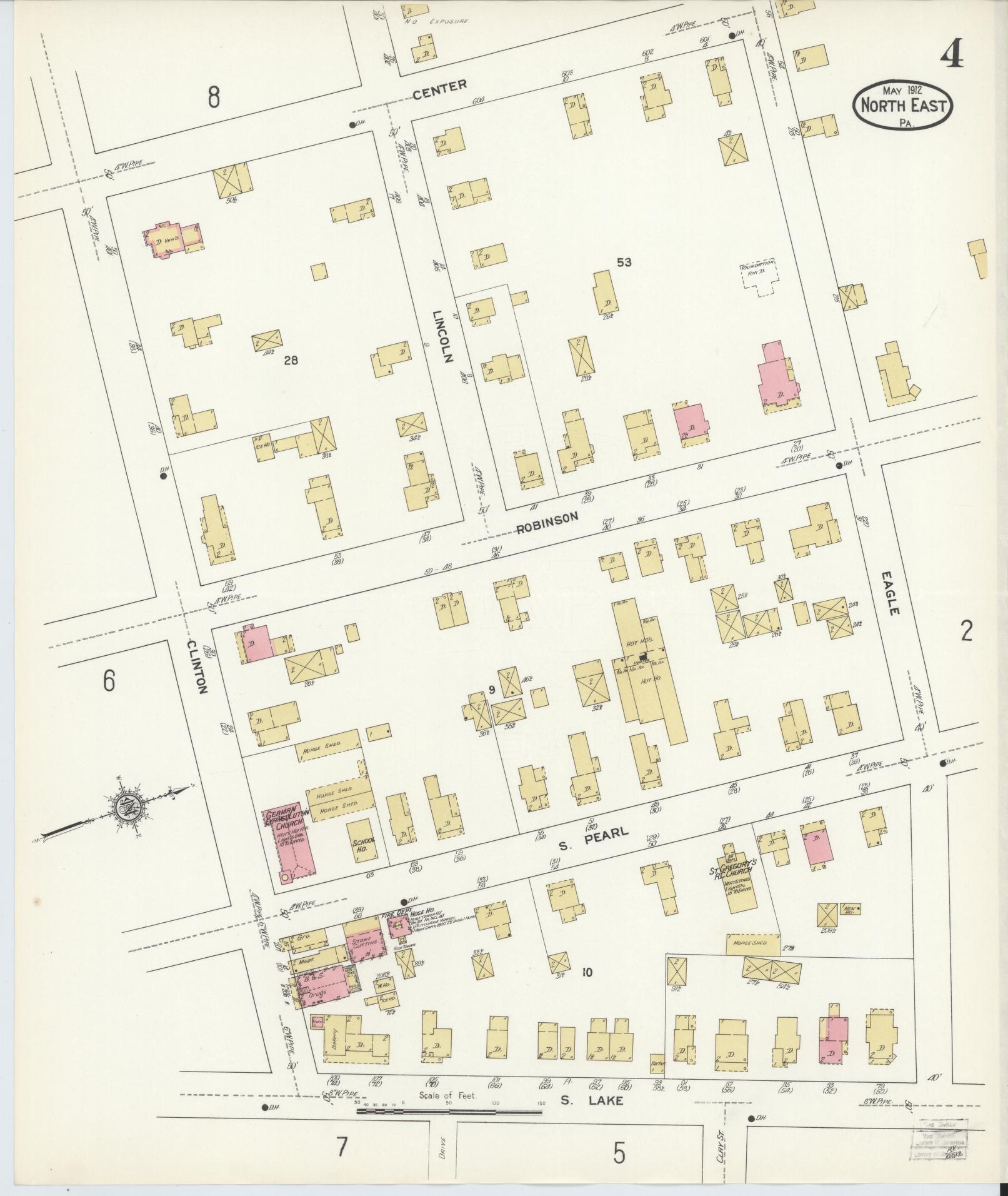 Sanborn Fire Insurance Map from North East, Erie County, Pennsylvania (1912), Sheet #0004 - Complete Map Set gallery image, historic Sanborn map, vintage wall art, Pennsylvania Pennsylvania