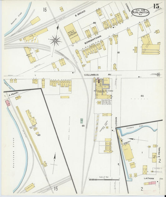 Sanborn Fire Insurance Map from Burlington, Burlington County, New Jersey (1908), Sheet #0014 - Historic Sanborn Fire Insurance Map Print, vintage old map wall art, antique decor, genealogy gift, New Jersey New Jersey map
