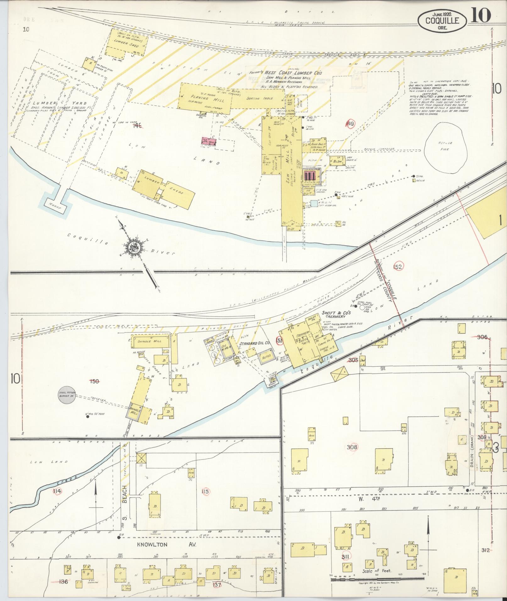 Sanborn Fire Insurance Map from Coquille, Coos County, Oregon (1945), Sheet #0010 - Historic Sanborn Fire Insurance Map Print, vintage old map wall art, antique decor, genealogy gift, Oregon Oregon map
