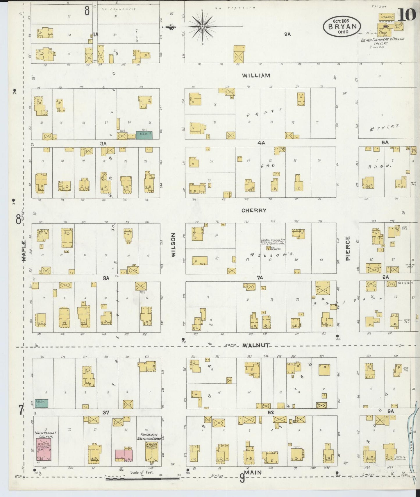 Sanborn Fire Insurance Map from Bryan, Williams County, Ohio (1905), Sheet #0010 - Historic Sanborn Fire Insurance Map Print, vintage old map wall art, antique decor, genealogy gift, Ohio Ohio map