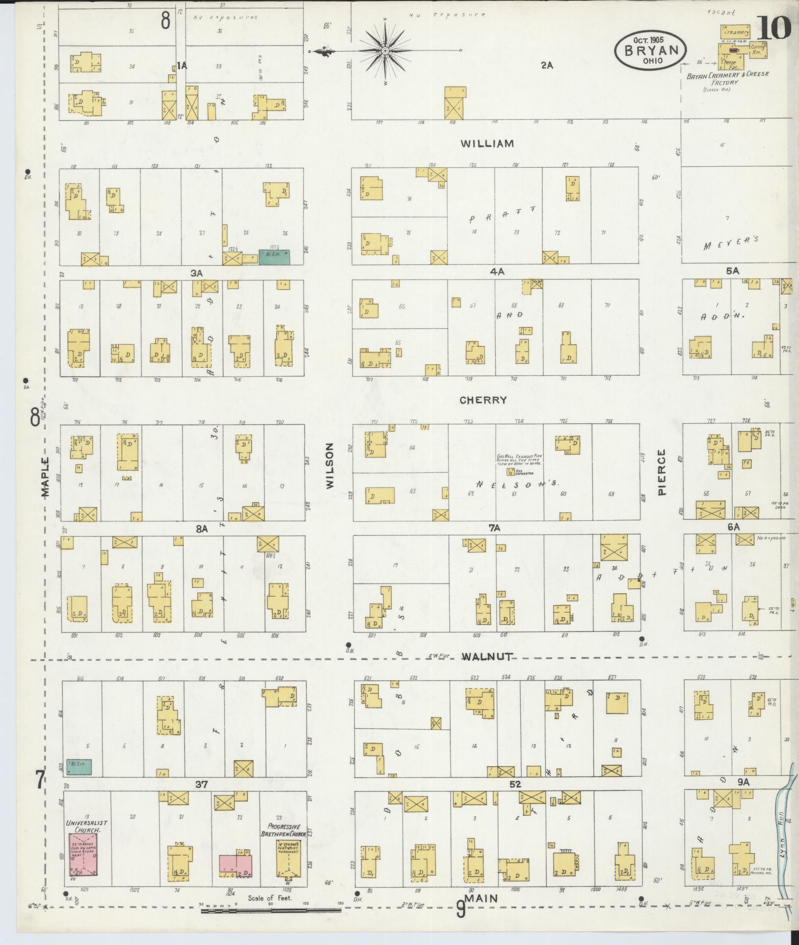 Sanborn Fire Insurance Map from Bryan, Williams County, Ohio (1905), Sheet #0010 - Historic Sanborn Fire Insurance Map Print, vintage old map wall art, antique decor, genealogy gift, Ohio Ohio map