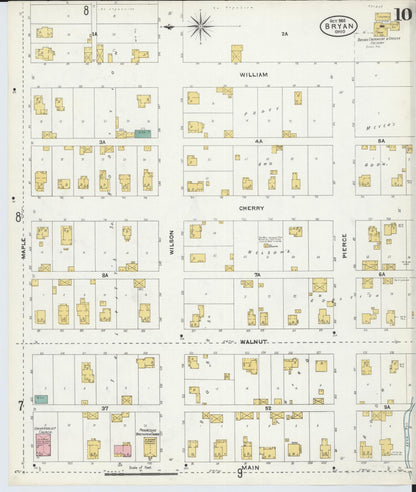 Sanborn Fire Insurance Map from Bryan, Williams County, Ohio (1905), Sheet #0010 - Historic Sanborn Fire Insurance Map Print, vintage old map wall art, antique decor, genealogy gift, Ohio Ohio map