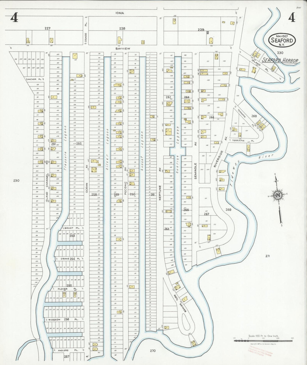 Sanborn Fire Insurance Map from Seaford, Nassau County, New York (1927), Sheet #0004 - Historic Sanborn Fire Insurance Map Print, vintage old map wall art, antique decor, genealogy gift, New York New York map