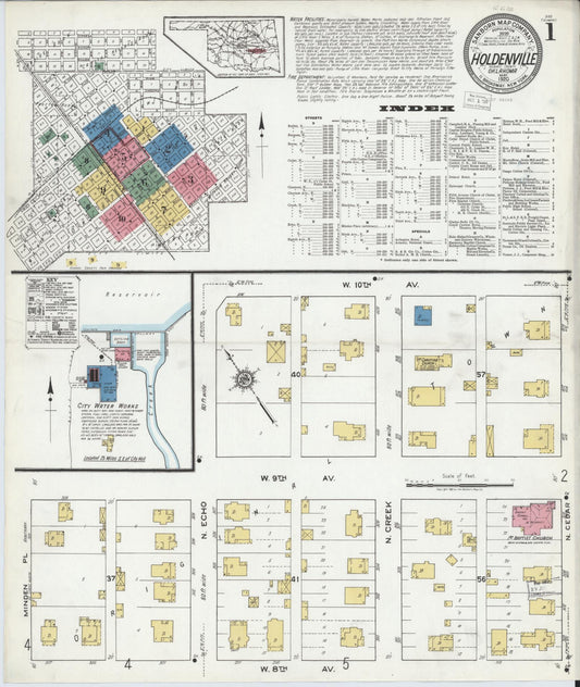 Sanborn Fire Insurance Map from Holdenville, Hughes County, Oklahoma (1920), Sheet #0001 - Historic Sanborn Fire Insurance Map Print, vintage old map wall art, antique decor, genealogy gift, Oklahoma Oklahoma map