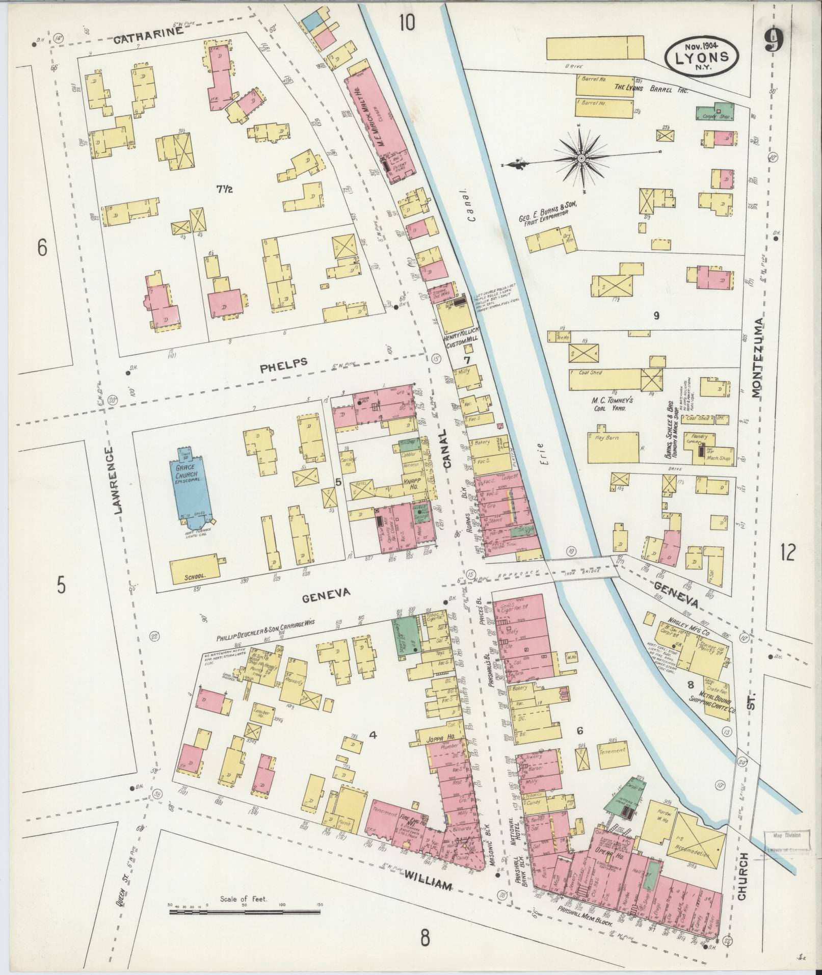 Sanborn Fire Insurance Map from Lyons, Wayne County, New York (1904), Sheet #0009 - Complete Map Set gallery image, historic Sanborn map, vintage wall art, New York New York