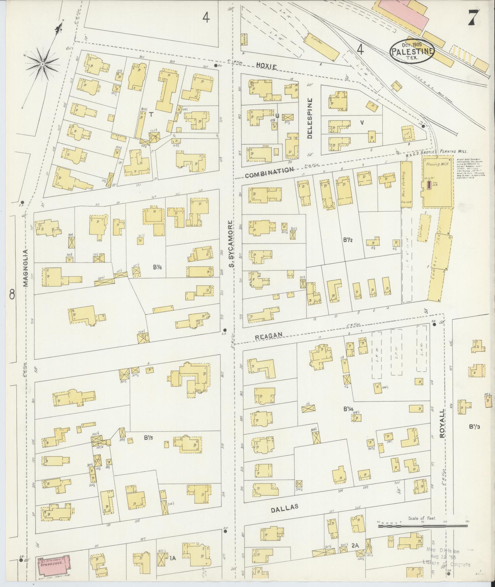 Sanborn Fire Insurance Map from Palestine, Anderson County, Texas (1905), Sheet #0007 - Complete Map Set gallery image, historic Sanborn map, vintage wall art, Texas Texas