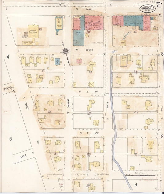 Sanborn Fire Insurance Map from Grangeville, Idaho County, Idaho (1941), Sheet #0007 - Historic Sanborn Fire Insurance Map Print, vintage old map wall art, antique decor, genealogy gift, Grangeville Idaho map