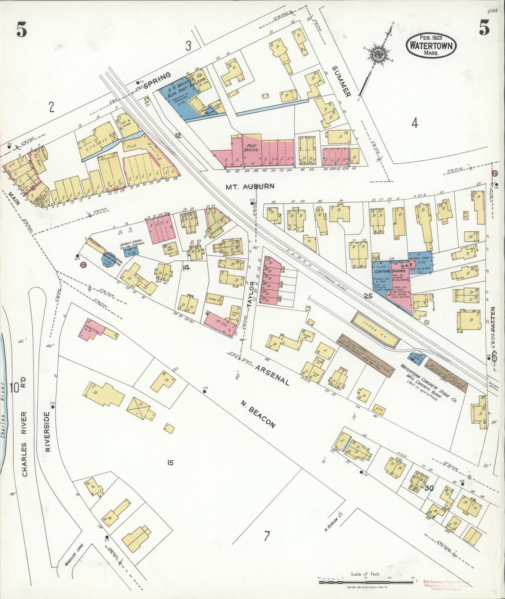 Sanborn Fire Insurance Map from Watertown, Middlesex County, Massachusetts (1923), Sheet #0005 - Complete Map Set gallery image, historic Sanborn map, vintage wall art, Massachusetts Massachusetts