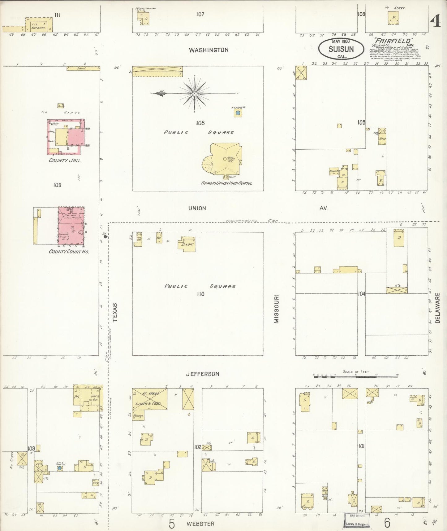 Sanborn Fire Insurance Map from Suisun, Solano County, California (1900), Sheet #0004 - Complete Map Set gallery image, historic Sanborn map, vintage wall art, California California