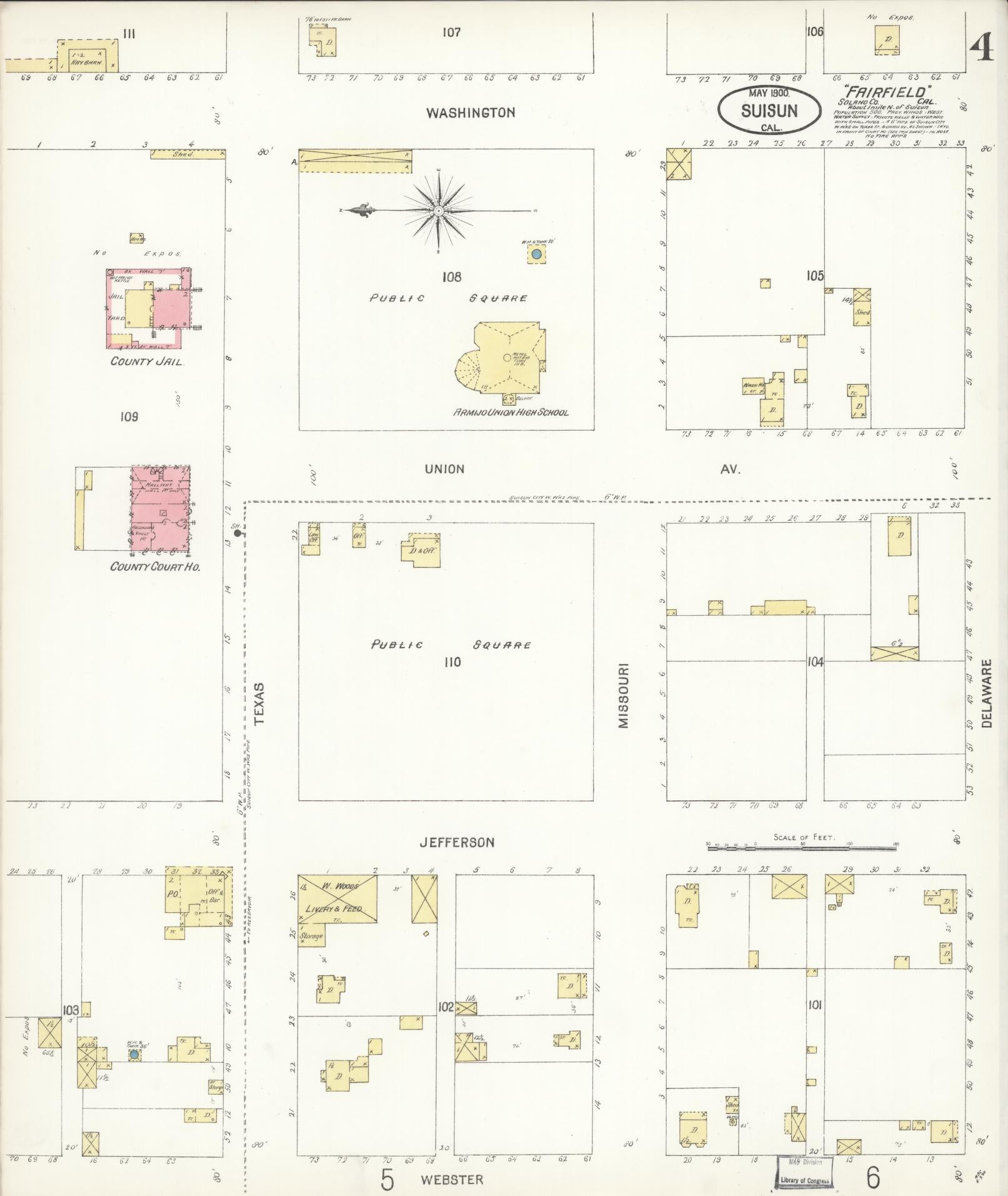 Sanborn Fire Insurance Map from Suisun, Solano County, California (1900), Sheet #0004 - Complete Map Set gallery image, historic Sanborn map, vintage wall art, California California