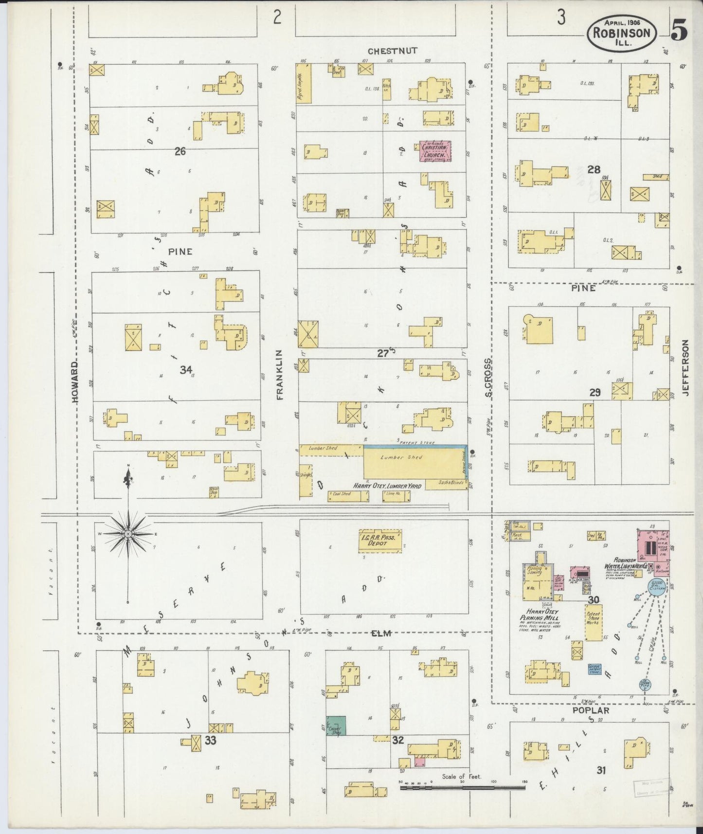 Sanborn Fire Insurance Map from Robinson, Crawford County, Illinois (1906), Sheet #0005 - Complete Map Set gallery image, historic Sanborn map, vintage wall art, Illinois Illinois