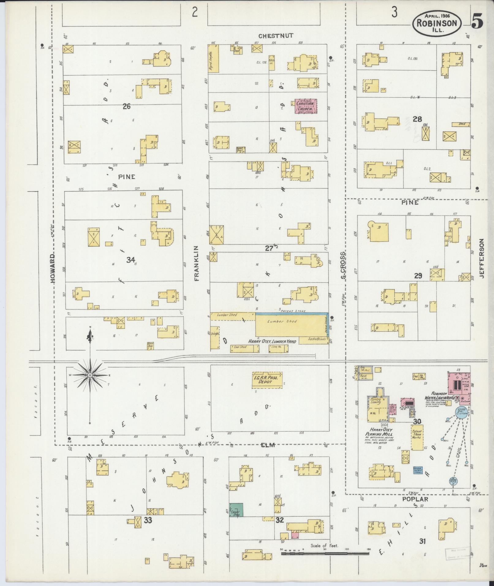Sanborn Fire Insurance Map from Robinson, Crawford County, Illinois (1906), Sheet #0005 - Complete Map Set gallery image, historic Sanborn map, vintage wall art, Illinois Illinois