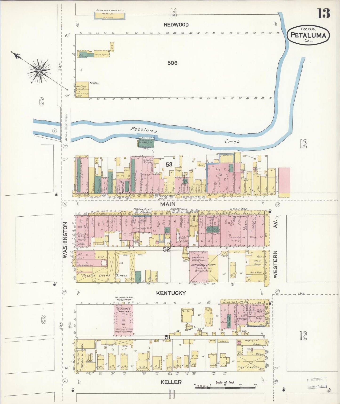 Sanborn Fire Insurance Map from Petaluma, Sonoma County, California (1894), Sheet #0013 - Complete Map Set gallery image, historic Sanborn map, vintage wall art, California California