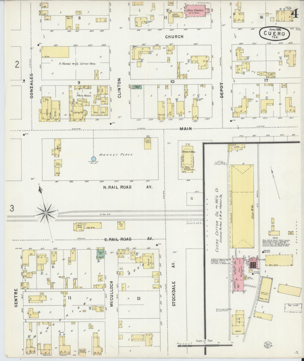 Sanborn Fire Insurance Map from Cuero, De Witt County, Texas (1896), Sheet #0004 - Historic Sanborn Fire Insurance Map Print, vintage old map wall art, antique decor, genealogy gift, Texas Texas map