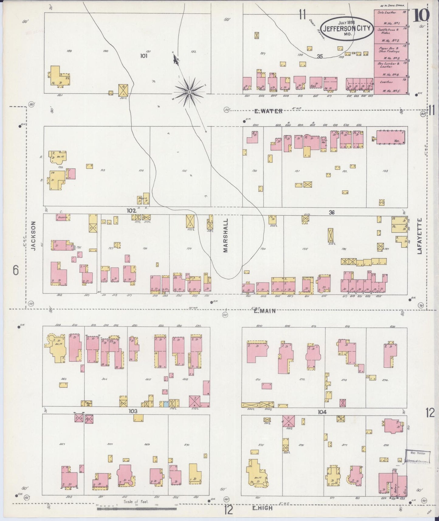 Sanborn Fire Insurance Map from Jefferson City, Cole County, Missouri (1898), Sheet #0010 - Complete Map Set gallery image, historic Sanborn map, vintage wall art, Missouri Missouri