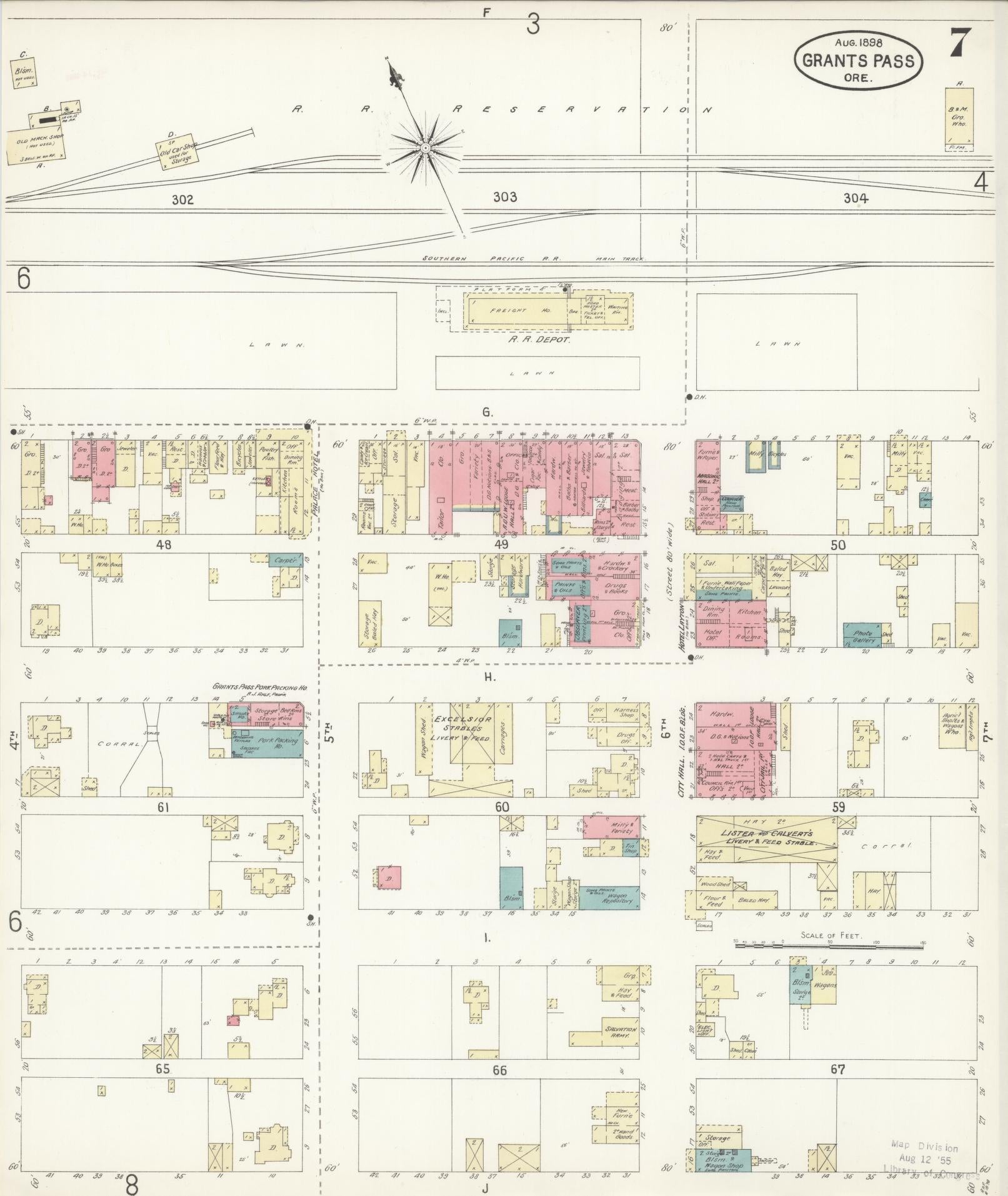 Sanborn Fire Insurance Map from Grants Pass, Josephine County, Oregon (1898), Sheet #0007 - Historic Sanborn Fire Insurance Map Print, vintage old map wall art, antique decor, genealogy gift, Oregon Oregon map