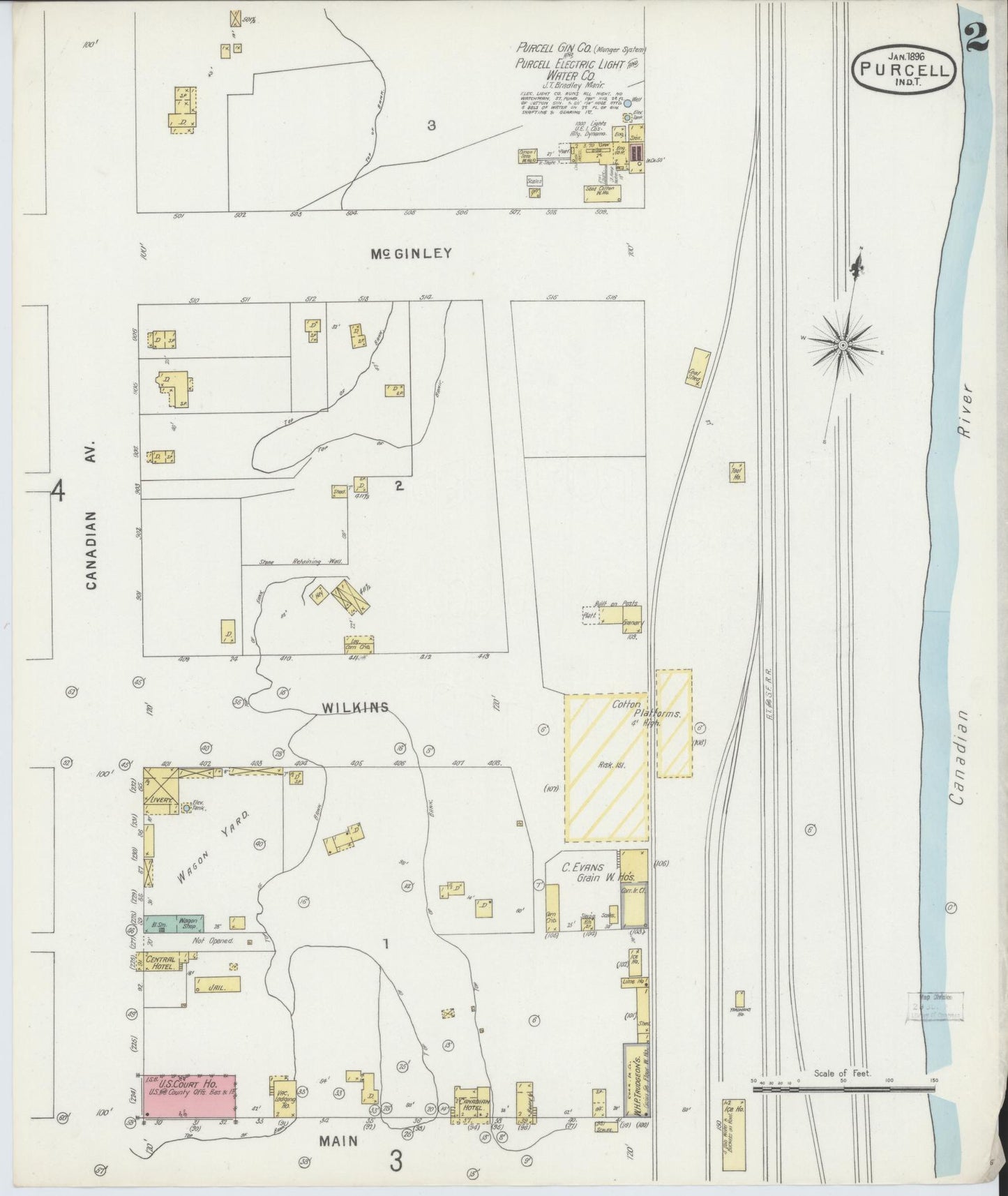 Sanborn Fire Insurance Map from Purcell, McClain County, Oklahoma (1896), Sheet #0002 - Complete Map Set gallery image, historic Sanborn map, vintage wall art, Oklahoma Oklahoma