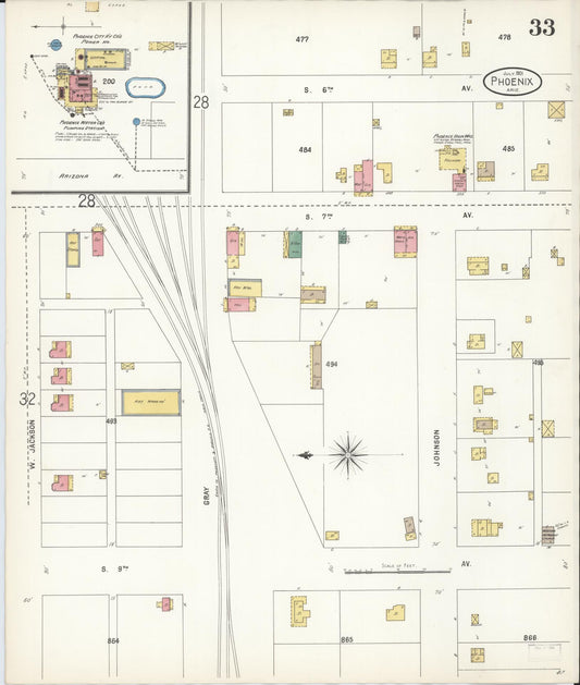 Sanborn Fire Insurance Map from Phoenix, Maricopa County, Arizona (1901), Sheet #0033 - Historic Sanborn Fire Insurance Map Print, vintage old map wall art, antique decor, genealogy gift, Arizona Arizona map