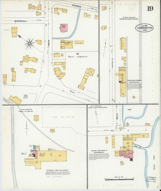 Sanborn Fire Insurance Map from Leominster, Worcester County, Massachusetts (1906), Sheet #0019 - Historic Sanborn Fire Insurance Map Print, vintage old map wall art, antique decor, genealogy gift, Massachusetts Massachusetts map