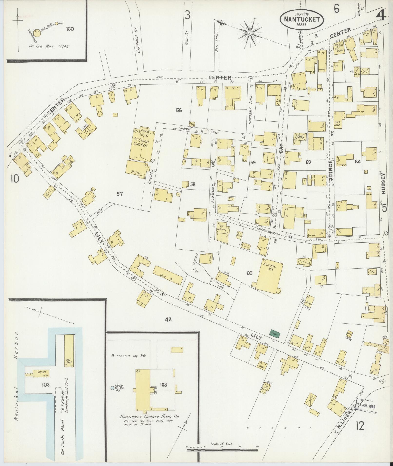 Sanborn Fire Insurance Map from Nantucket, Nantucket County, Massachusetts (1898), Sheet #0004 - Complete Map Set gallery image, historic Sanborn map, vintage wall art, Massachusetts Massachusetts