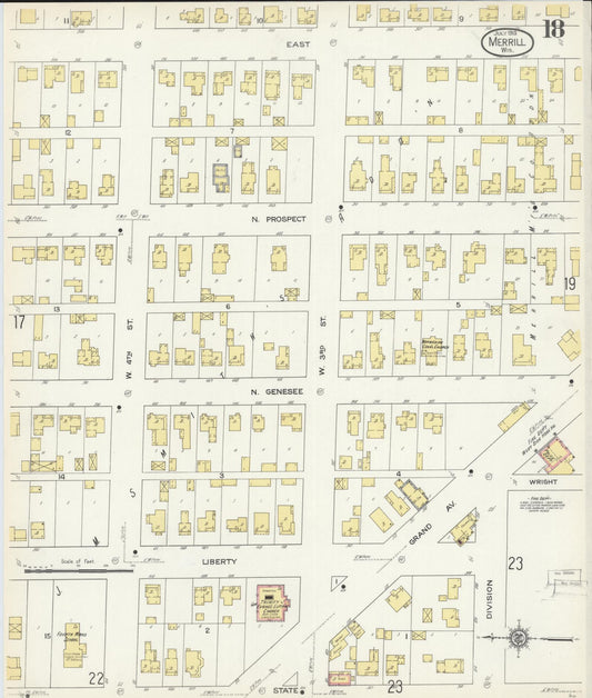 Sanborn Fire Insurance Map from Merrill, Lincoln County, Wisconsin (1913), Sheet #0018 - Historic Sanborn Fire Insurance Map Print, vintage old map wall art, antique decor, genealogy gift, Wisconsin Wisconsin map